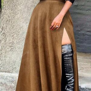 SHEIN Tan Maxi Skirt with Bold Slit